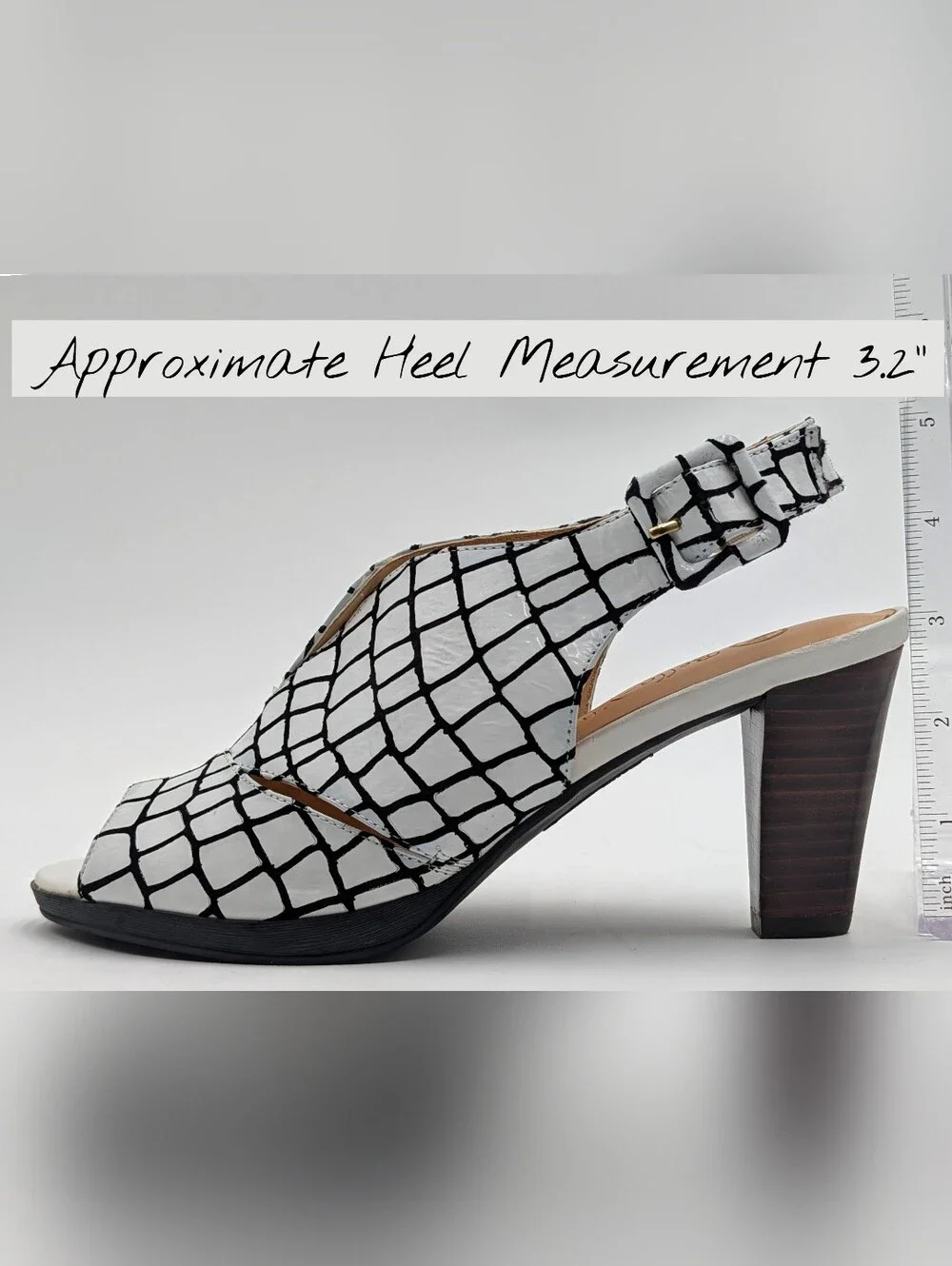 Bella Vita Size 7M Croc-Embossed Leather Slingback Sandal White & Black Peep Toe